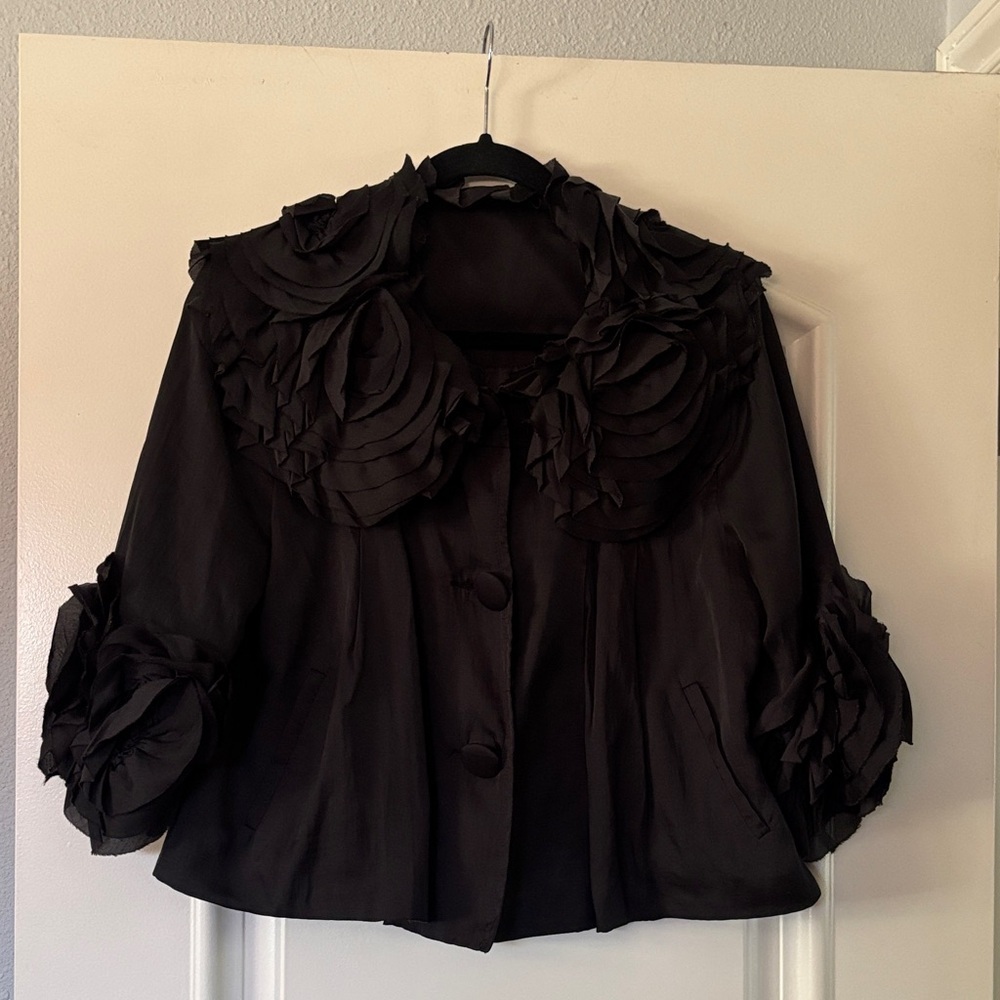 Black Floral Appliqué Short Jacket